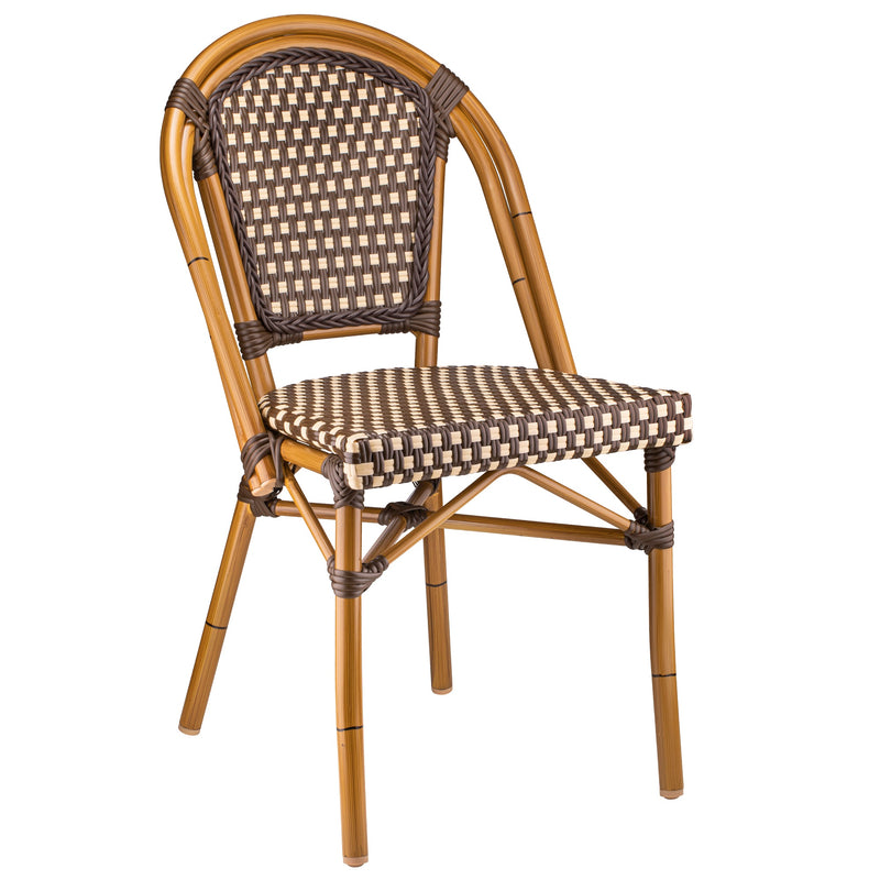 Dainty Aluminum And Cane Light Walnut Circle Back Outdoor Restaurant Side Chair