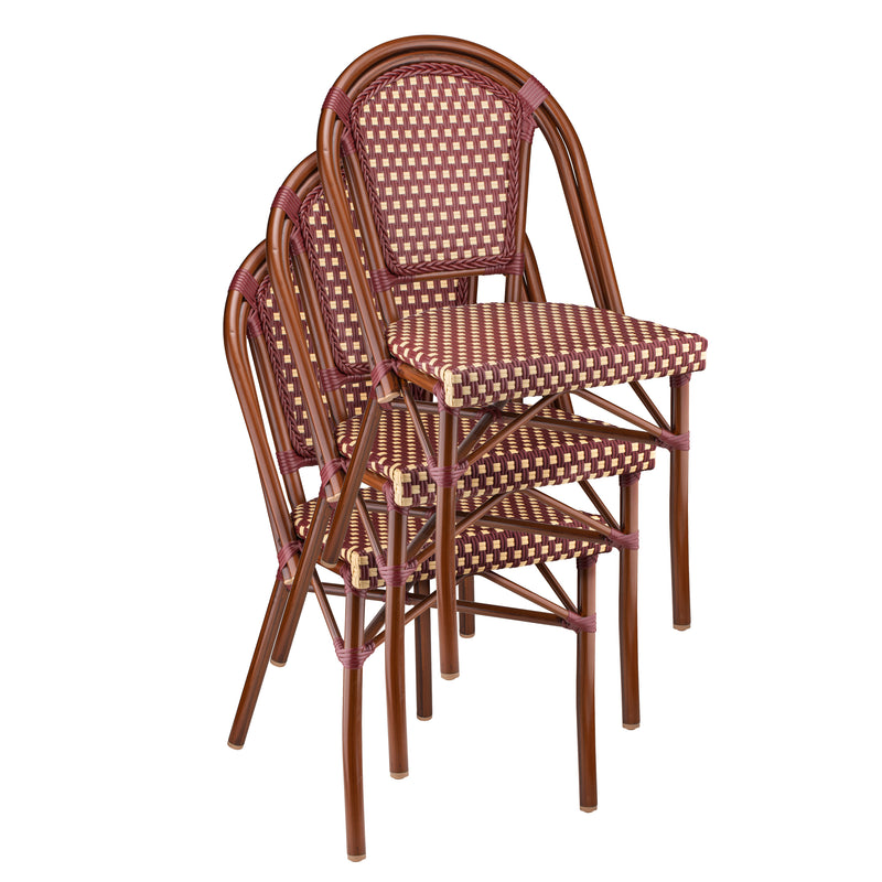 Dainty Aluminum And Cane Burgundy Circle Back Outdoor Restaurant Side Chair