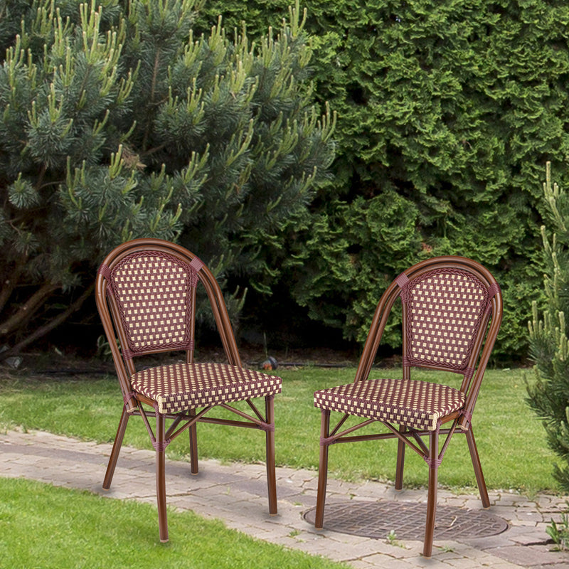 Dainty Aluminum And Cane Burgundy Circle Back Outdoor Restaurant Side Chair