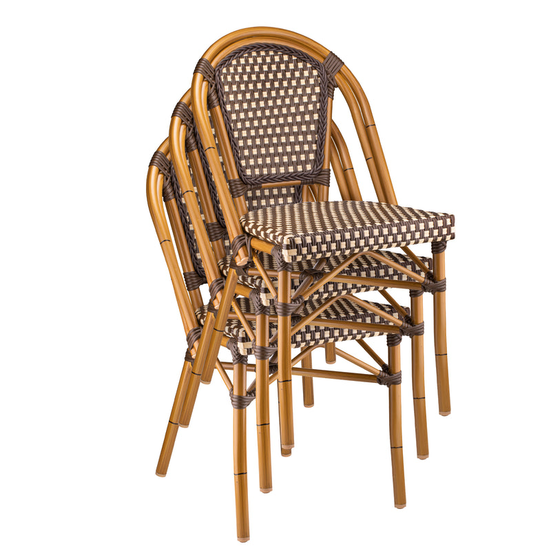 Dainty Aluminum And Cane Light Walnut Circle Back Outdoor Restaurant Side Chair