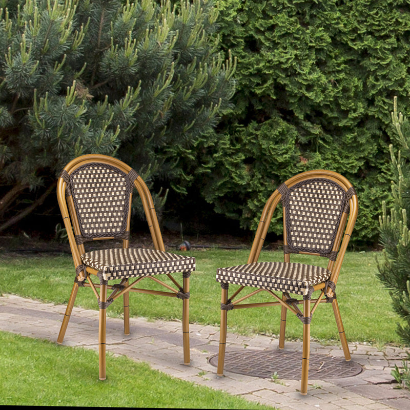 Dainty Aluminum And Cane Light Walnut Circle Back Outdoor Restaurant Side Chair