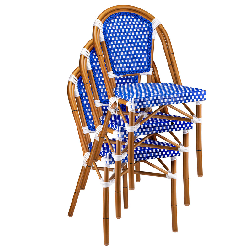 Dainty Aluminum And Cane Blue Circle Back Outdoor Restaurant Side Chair