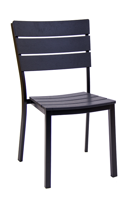 Outdoor Metal Chair with Black Imitation Teak Slat Back & Seat