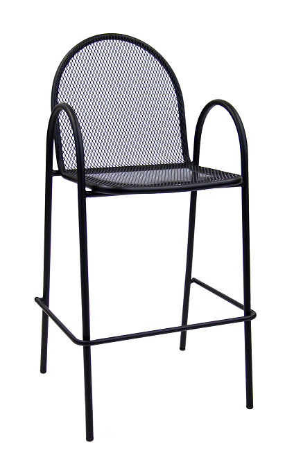 Outdoor Mesh Black Metal Barstool with Armrest