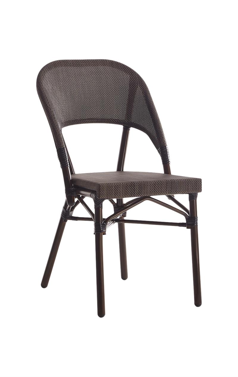 Outdoor Dark Brown Metal Frame Chair with Brown Poly Woven Back & Seat