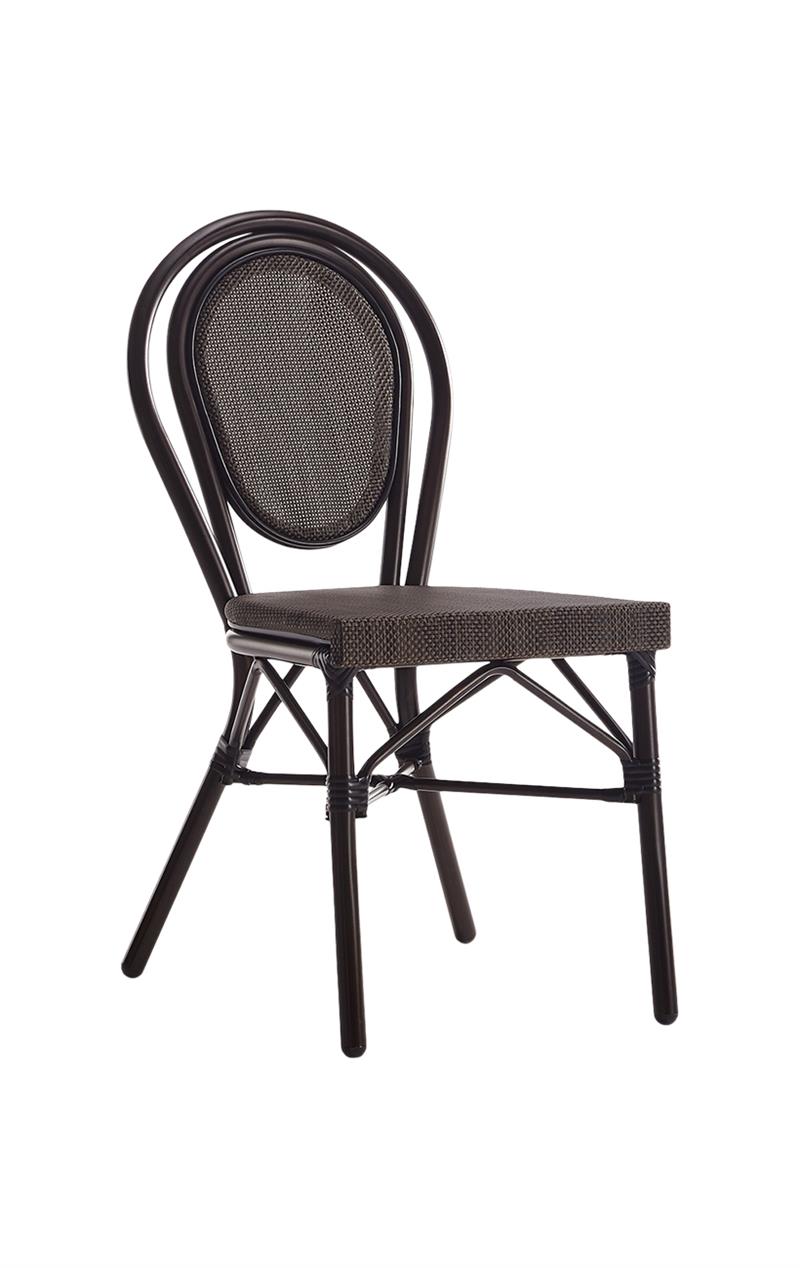 Outdoor Brown Metal Chair with Brown Poly Woven Back & Seat