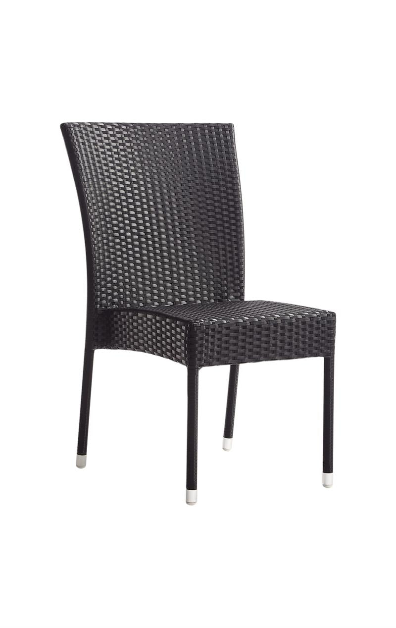 Outdoor Black Metal Chair with Wicker Back and Seat