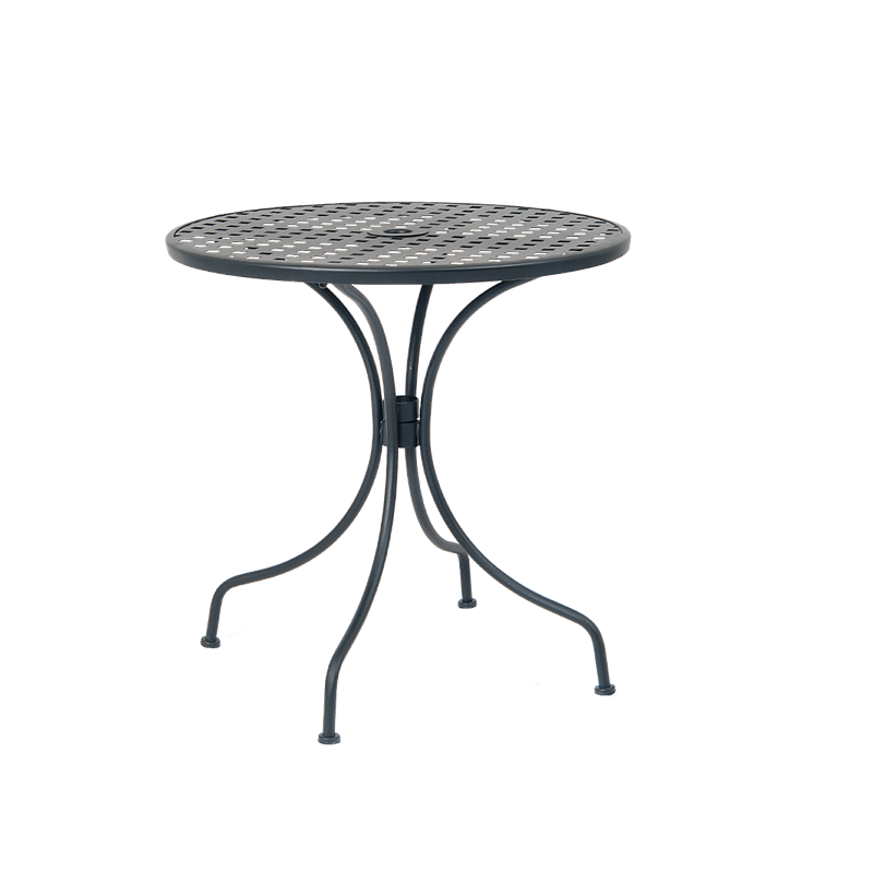 30" Round Black Metal Mesh Top Outdoor Restaurant Table with 2" Umbrella Hole - Moda Seating Corp
