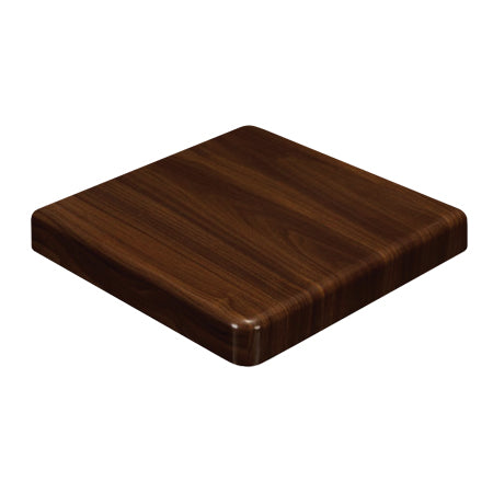 Walnut Shiny Resin Indoor Restaurant Table Top w/ 2” Drop Edge